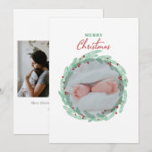 Groene Wreath Minimalist Photo Holiday Kaart (Voorkant / Achterkant)