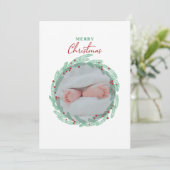 Groene Wreath Minimalist Photo Holiday Kaart (Staand voorkant)