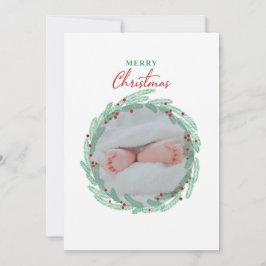 Groene Wreath Minimalist Photo Holiday Kaart