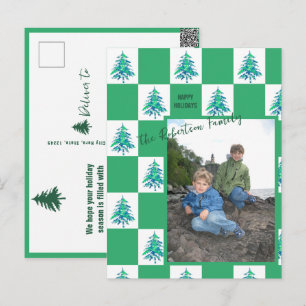Groene Xmas Tree Checkerboard vakantiefoto Briefkaart