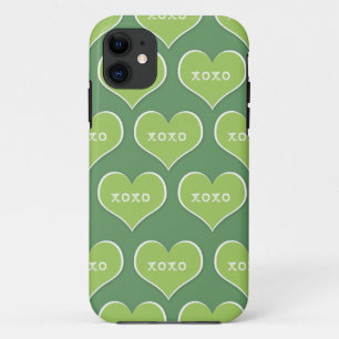 Groene XOXO Harten achtergrondkleur Case-Mate iPhone Case