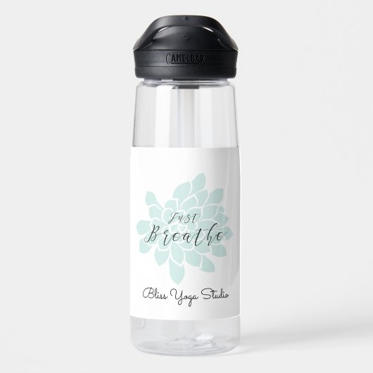 Groene Yoga Adem Witte Bloemen Waterfles (Achterkant)