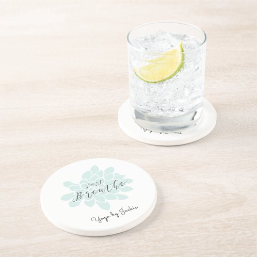 Groene Yoga Adem Witte Bloemen Zandsteen Onderzetter (Zijkant)