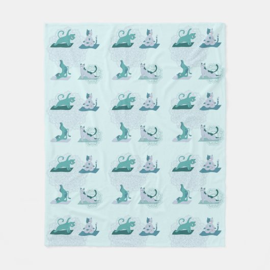 Groene Yoga Katten Fleece Deken (Voorkant)