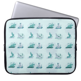 Groene Yoga Katten Laptop Sleeve