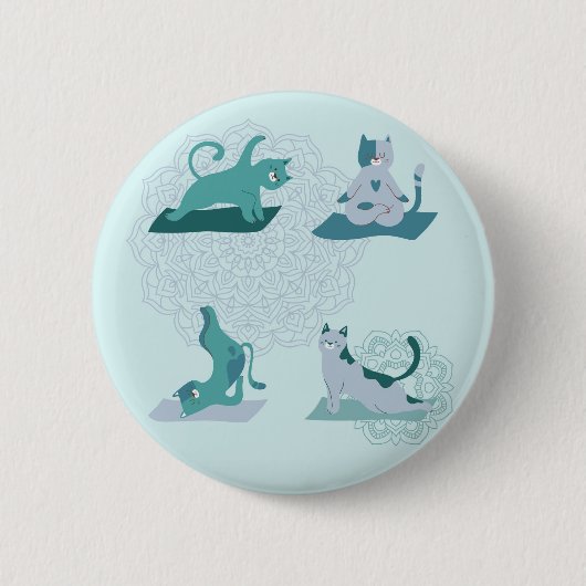 Groene Yoga Katten Ronde Button 5,7 Cm (Voorkant)