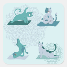 Groene Yoga Katten Vierkante Sticker