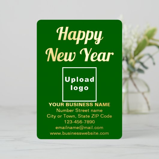 Groene Zakelijke Merk op Nieuwjaarskaart van Folie Folie Feestdagenkaart (Staand Voorkant)