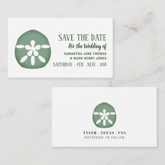 Groene zanddollar, sparen de Datum Informatiekaartje (Voorkant / Achterkant)