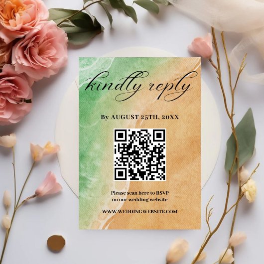 Groene Zandkust Strand Bruiloft RSVP kaart