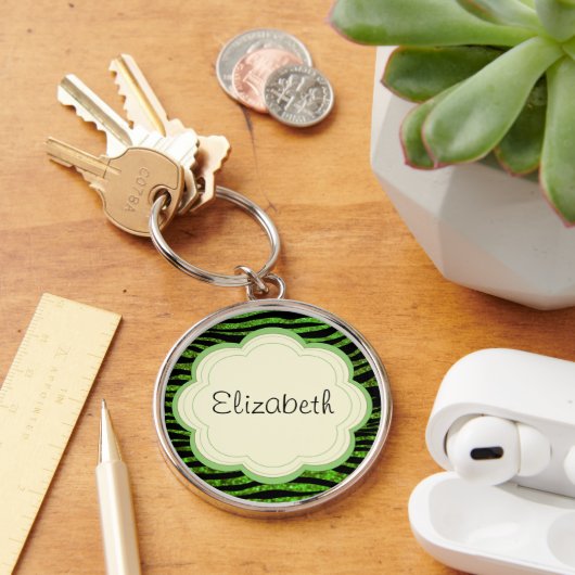 Groene Zebra, Glitter Zebra, Zebra Print, Jouw naa Sleutelhanger (Bureau)