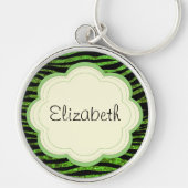 Groene Zebra, Glitter Zebra, Zebra Print, Jouw naa Sleutelhanger (Voorkant)