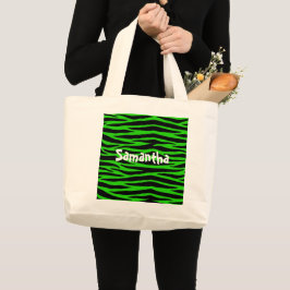 Groene Zebra Grote Tote Bag