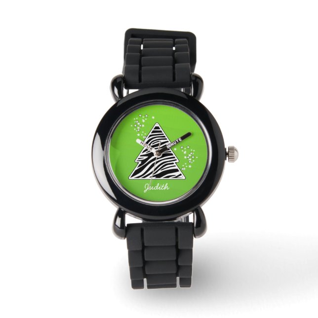 Groene Zebra kerstboom Horloge (Voorkant)