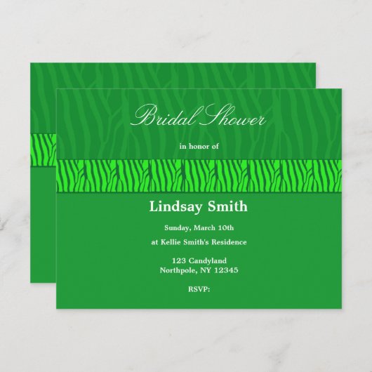 Groene Zebra Pattern Bridal Shower Invitation Kaart (Voorkant / Achterkant)