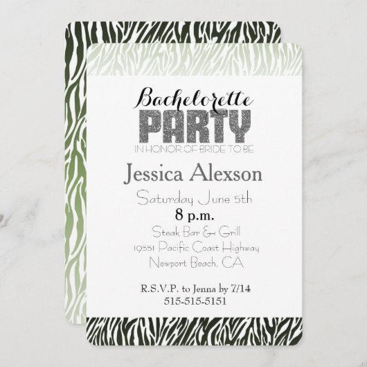 Groene Zebra Print Bachelorette Kaart (Voorkant / Achterkant)