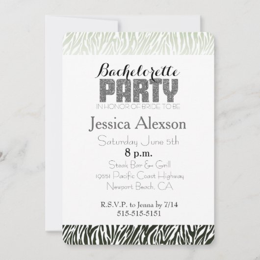 Groene Zebra Print Bachelorette Kaart (Voorkant)