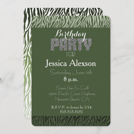 Groene Zebra Print Verjaardag Kaart (Voorkant / Achterkant)