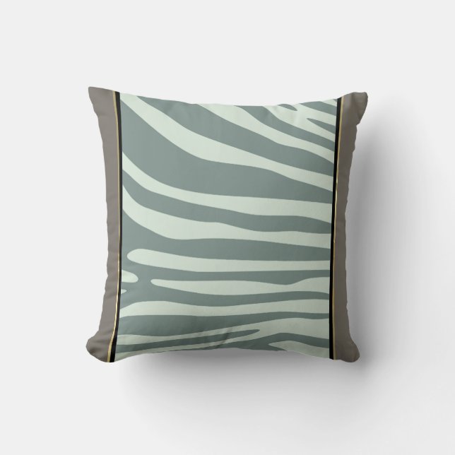Groene zebraafdrukken van crème, zwart en munt kussen (Voorkant)