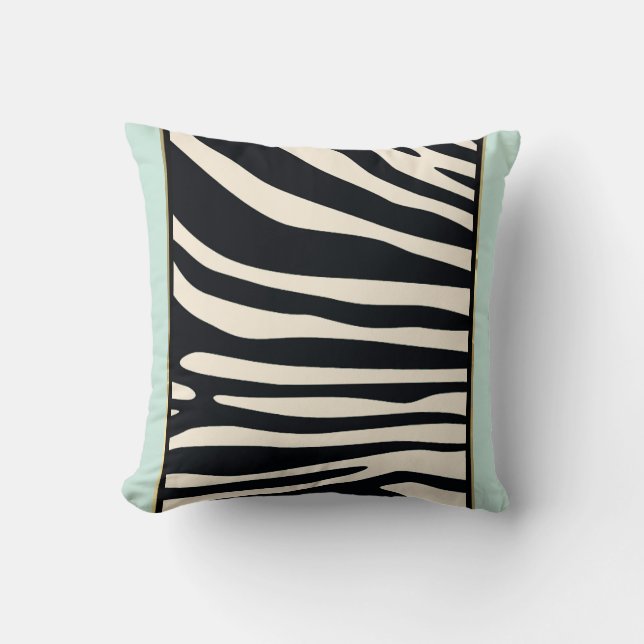 Groene zebraafdrukken van crème, zwart en munt kussen (Voorkant)
