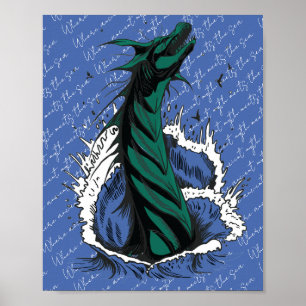 Groene Zee Monster Slang Oceaan Golven Poster
