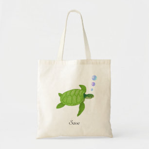 Groene zee schildpad en bespaar kalligrafie Winkel Tote Bag