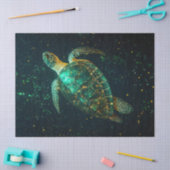 Groene Zee Schildpad op Donkere Achtergrond Decoup Tissuepapier (Craft)