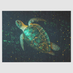 Groene Zee Schildpad op Donkere Achtergrond Decoup Tissuepapier