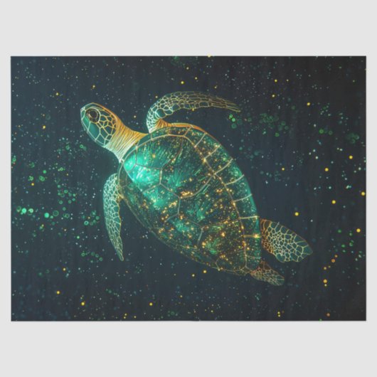 Groene Zee Schildpad op Donkere Achtergrond Decoup Tissuepapier (Voorkant)