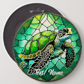 Groene Zee Schildpad Stain Glass Design Pin Ronde Button 6,0 Cm (Voorkant /achterkant)