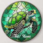 Groene Zee Schildpad Stain Glass Design Pin Ronde Button 6,0 Cm (Voorkant)