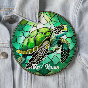 Groene Zee Schildpad Stain Glass Design Pin Ronde Button 6,0 Cm