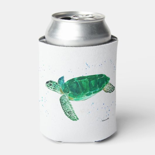 Groene zee schildpad waterverf tropische oceaan blikjeskoeler (Blikje Voorkant)