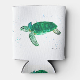 Groene zee schildpad waterverf tropische oceaan blikjeskoeler