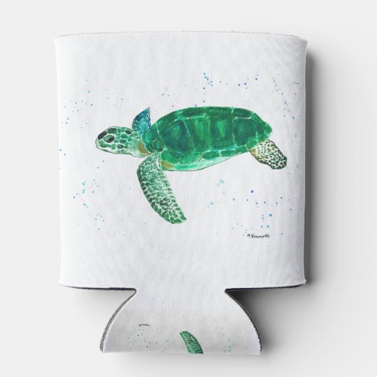 Groene zee schildpad waterverf tropische oceaan blikjeskoeler (Achterkant)