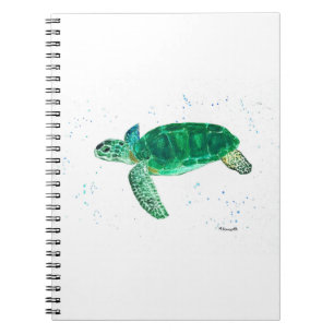 Groene zee schildpad waterverf tropische oceaan notitieboek