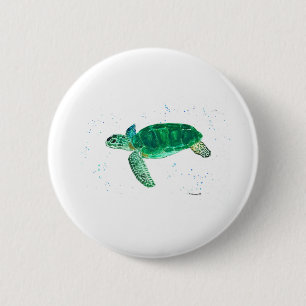 Groene zee schildpad waterverf tropische oceaan ronde button 5,7 cm