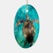 Groene zee schildpad zwemt onder water paradijs keramisch ornament (Rechts)
