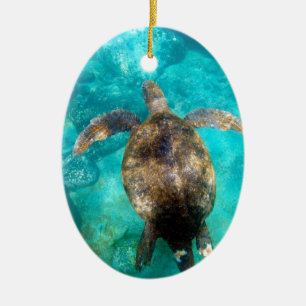 Groene zee schildpad zwemt onder water paradijs keramisch ornament