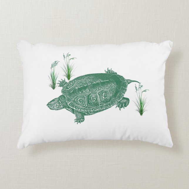 Groene Zee Turtle Accent Kussen (Voorkant)