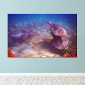 Groene Zee Turtle familie Canvas Afdruk (Insitu (Houten vloer))