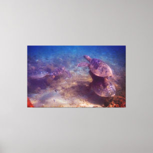 Groene Zee Turtle familie Canvas Afdruk