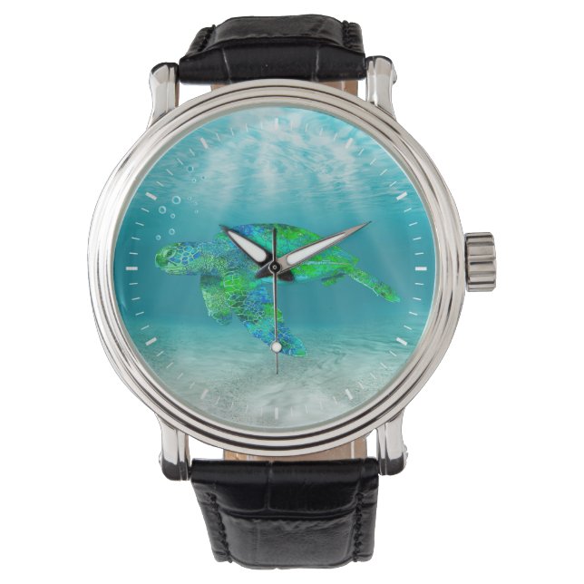 Groene Zee Turtle Horloge (Voorkant)