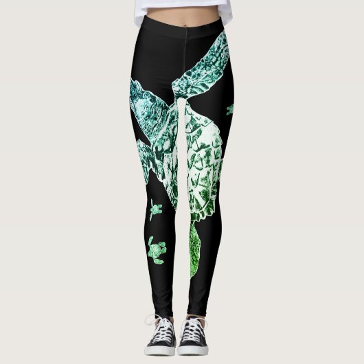 Groene Zee Turtle Leggings (Voorkant)