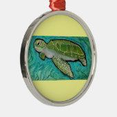 Groene Zee Turtle Metalen Ornament (Rechts)