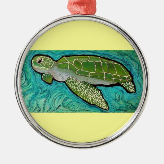 Groene Zee Turtle Metalen Ornament (Voorkant)