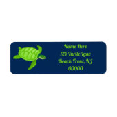 Groene Zee Turtle op Navy Retouradres Etiket (Voorkant)