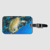 Groene Zee Turtle | Rood Zee Bagagelabel (Voorkant (horizontaal))