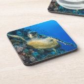 Groene Zee Turtle | Rood Zee Drankjes Onderzetter (Linkerzijde)