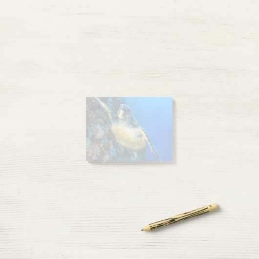 Groene Zee Turtle | Rood Zee Post-it® Notes (Op bureau)